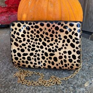 Larroude Erin Clutch Cheetah Print Vegan Patent Leather